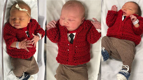 Hospital dresses up ‘newest neighbors’ in tiny red Mister Rogers cardigans for World Kindness Day