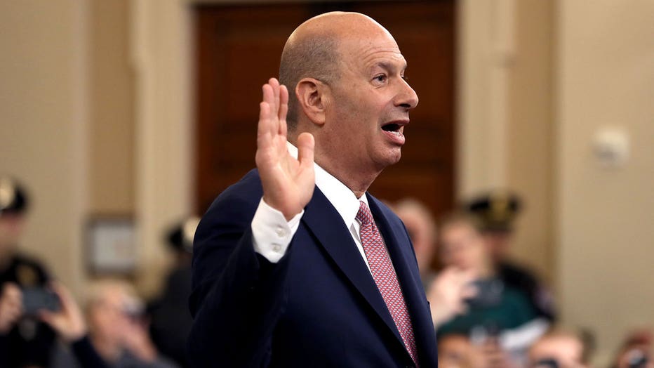 U.S. Ambassador Gordon Sondland is shown swearing in before the House Intelligence Committee. (Photo by Chip Somodevilla/Getty Images)