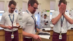 Teacher breaks down in tears after students pitch in to replace his stolen shoes