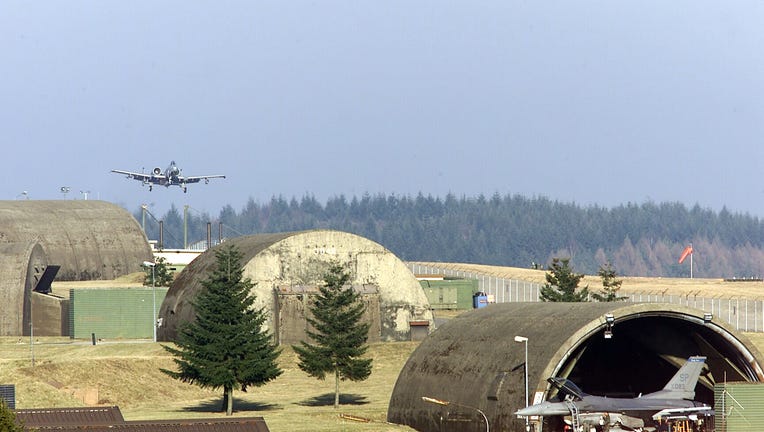 SPANGDALEM AIR BASE, GERMANY - FEBRUARY 25: An A-10 Thunderbolt II from the 81st Fighter Squadron, 52nd Fighter Wing, flies familiarization flights down the NATO parallel runway in preparation for the changes to take effect due to the Rhein Main Transition Project February 25, 2003 at Spangdahlem Air Base, Germany. (Photo by Joe Springfield/U.S. Air Force/Getty Images)