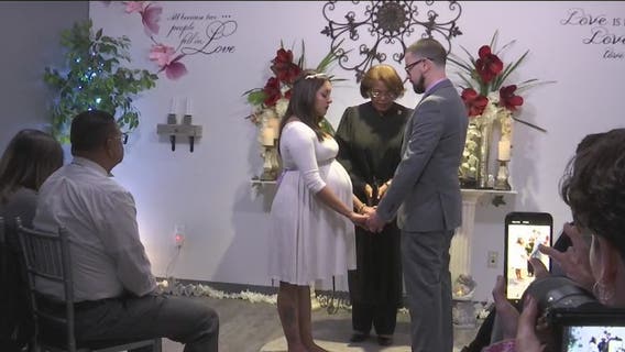 Couples tie the knot on Super Bowl Sunday