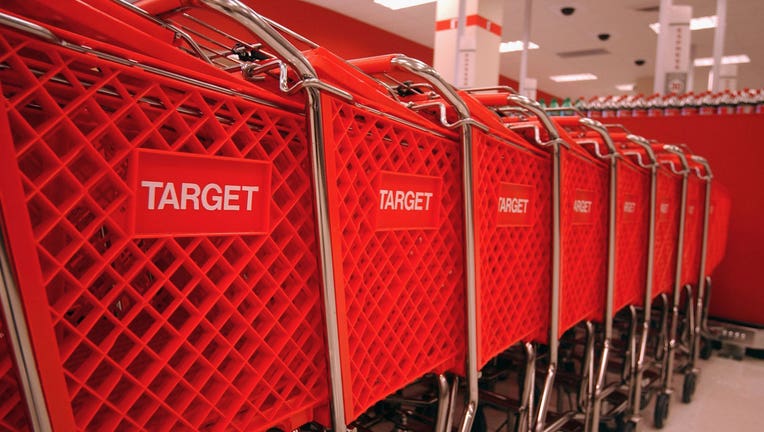 Target shopping carts are shown in a file photo. (Photo by Ramin Talaie/Corbis via Getty Images)