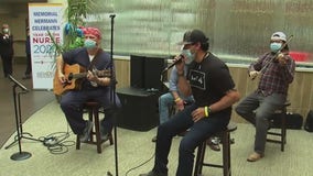 Band plays for healthcare workers at Memorial Hermann Hospital in the Woodlands