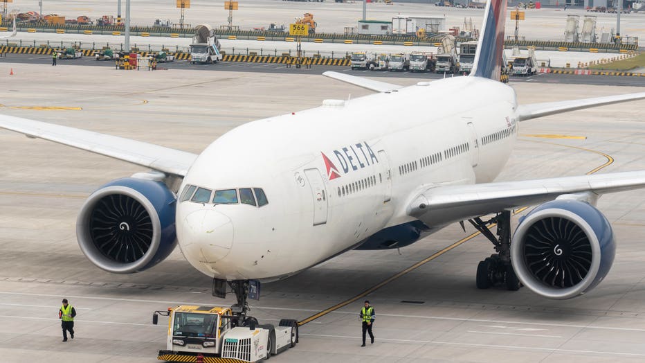 Delta Airlines Boeing 777-200LR aircraft seen at Shanghai