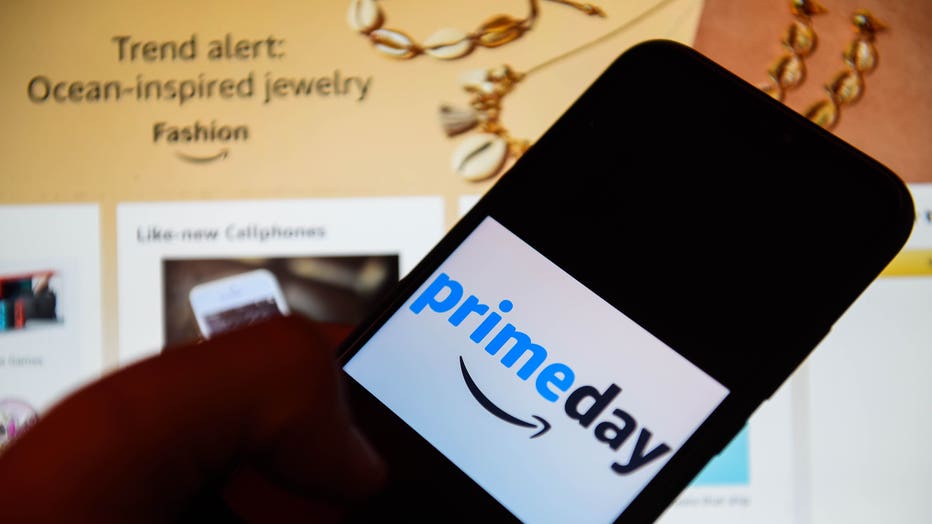 In this photo illustration an Amazon Prime day logo seen
