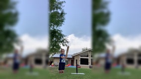 Nevada toddler shows off impressive baseball swing in back yard