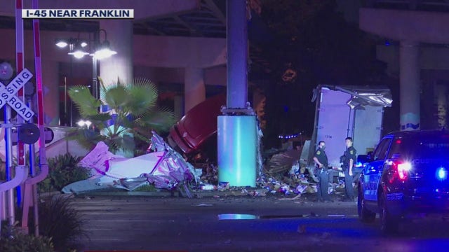 Big rig falls 30 feet from I-45 in downtown Houston