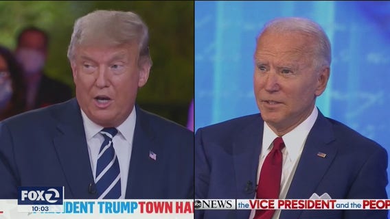 Trump, Biden go at it -- from a distance -- in town halls