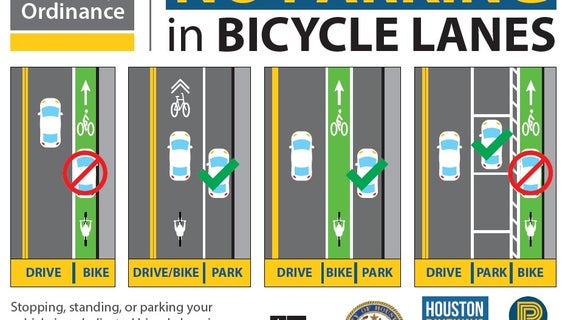 City of Houston prohibits parking in dedicated bicycle lanes