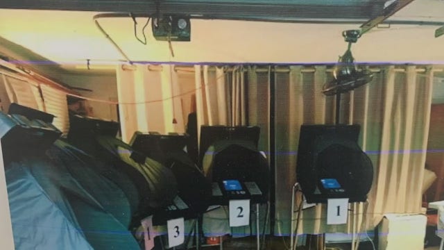 Residential garage in Old Braeswood serving as polling location