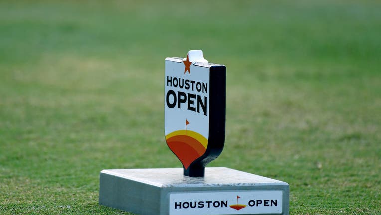 A tee marker on the 10th tee during the second round of the Houston Open at the Golf Club of Houston on October 11, 2019 in Humble, Texas.