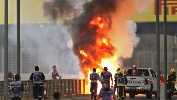 F1 driver escapes fiery crash with minor burns