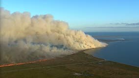 Wildfires burning at Anahuac National Wildlife Refuge in Chambers County