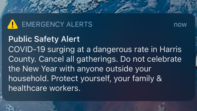 'Cancel all gatherings': Alert sent out to Harris Co. residents regarding COVID-19, New Year's Eve