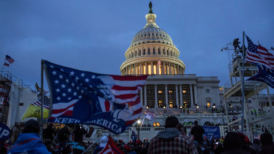 US President Donald Trump supporters gather outside the