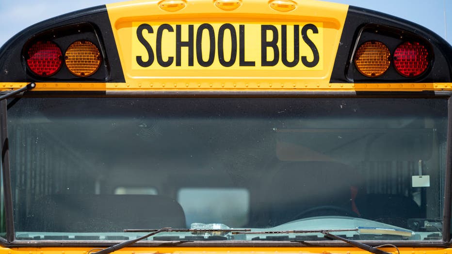 FILE - A school bus sits parked in Columbus, N.M., on April 11, 2021. (Photo By Bill Clark/CQ-Roll Call, Inc via Getty Images)