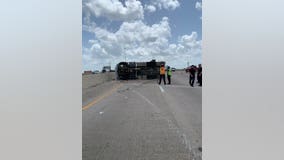 Heavy truck that rolled over on I-610 North Loop E with hazmat spill has several lanes blocked