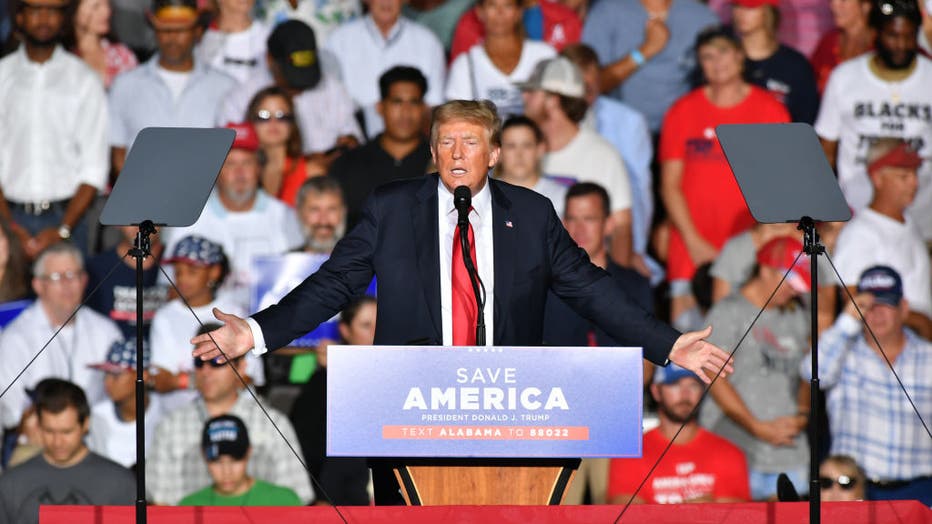 Trump delivers remarks at a major rally in Alabama