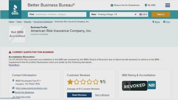 Houston-based insurer loses BBB accreditation after complaints
