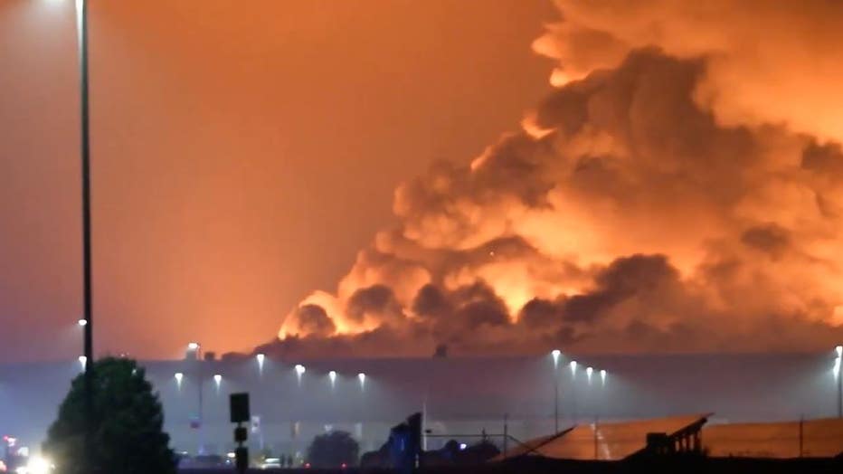 Burning QVC distribution center