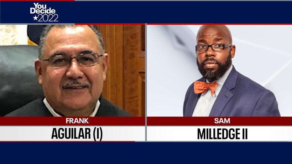Harris County 228th Criminal District Court Judge: incumbent Frank Aguilar and challenger Sam Milledge II.
