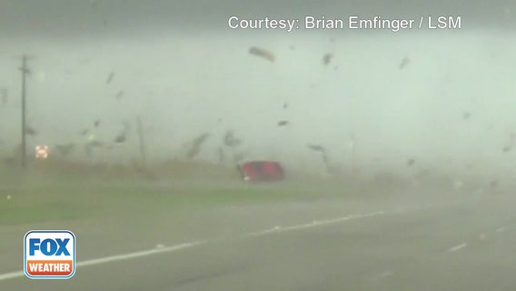 Video shows red truck driving through tornado in central Texas