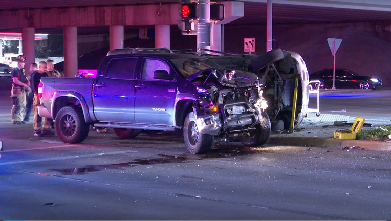 SUV pinned into traffic pole after being T-boned by pickup truck on S. Gessner at 59 Feeder.