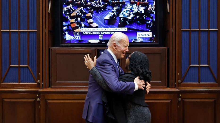 41372981-President Biden And Ketanji Brown Jackson Watch As Senate Votes On Supreme Court Nomination