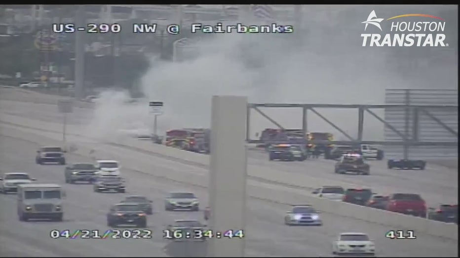 Car on fire on U.S. Highway 290 Northwest