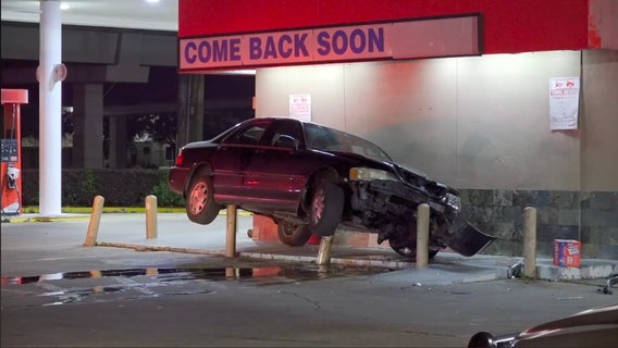 Armed carjacking sparks chase, ends with car on barriers, 3 suspects in custody, 1 on run