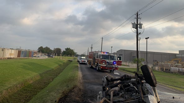 Driver dies in fiery crash with dump truck in north Harris Co.