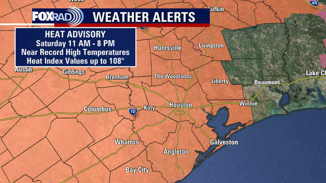 Heat advisory issued for much of Houston area through Saturday night