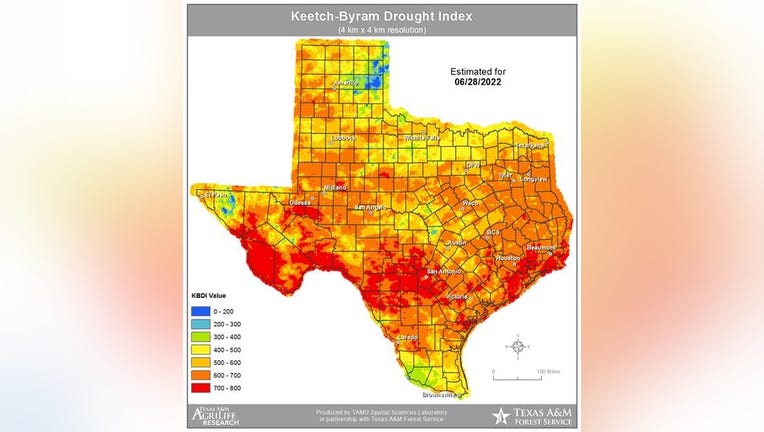 KBDI 62822 Texas map