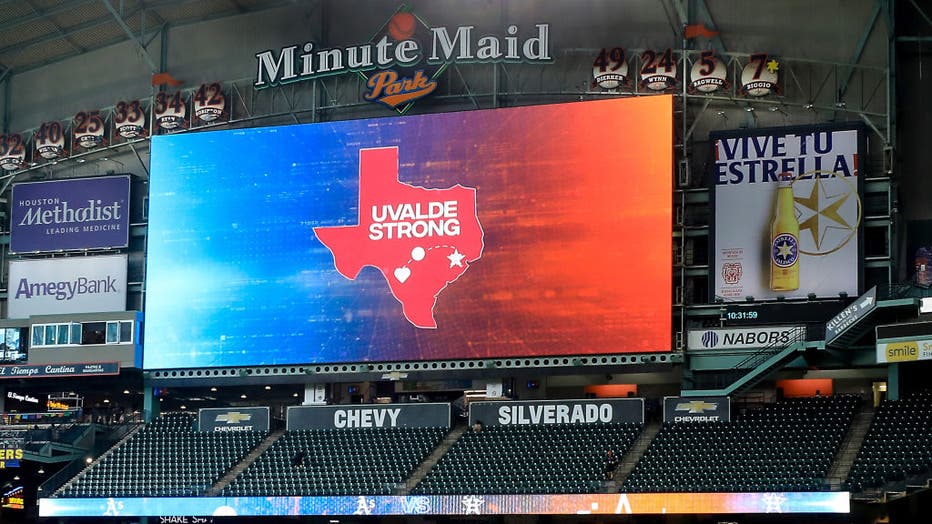 Uvalde Strong graphic on Minute Maid Park jumbotron