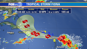 Tropical Storm Fiona continues to trek west into the Caribbean