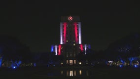 Houston City Hall lit red, white, blue in honor of Queen Elizabeth II