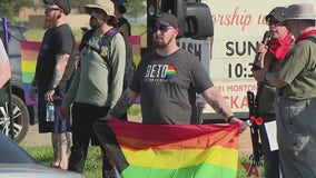 Anti-LGBTQIA+ protestors show up outside of Drag Bingo event at a church in Katy