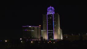Memorial City lit purple in honor of Queen Elizabeth II