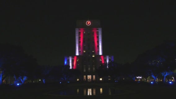 Houston City Hall lit red, white, blue in honor of Queen Elizabeth II