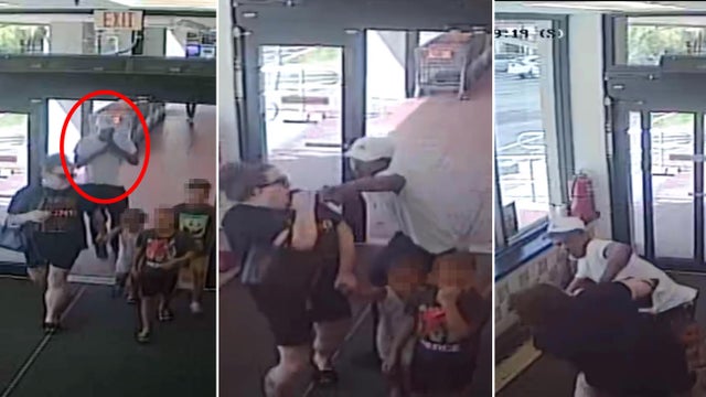 Video: Man attacks mother with 3 small children as they walk into grocery store