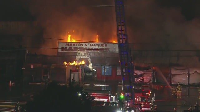 Fire at hardware and lumber store on Jensen Drive in north Houston