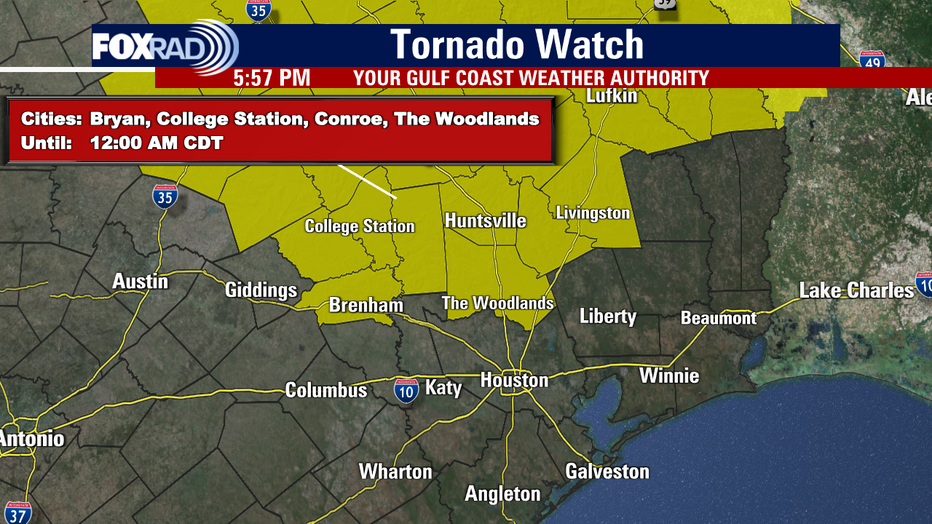 Tornado watch issued for counties north of Houstonarea