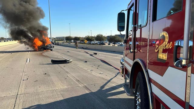 1 hospitalized after crash on 290 near FM 1960 causes vehicle to catch fire