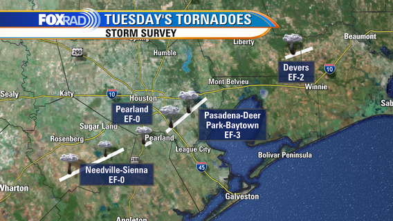 4 Southeast Texas tornadoes confirmed in Harris, Fort Bend, Brazoria, Liberty counties