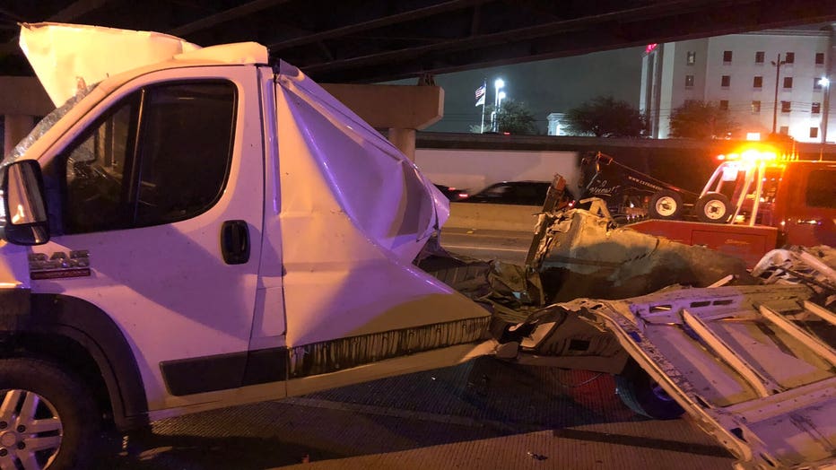 Semi Truck Carrying Van Hits Bridge On Katy Fwy, Causing Traffic Delays ...