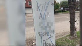 Anti-LGBTQ hate message painted on power pole in Houston's Montrose neighborhood