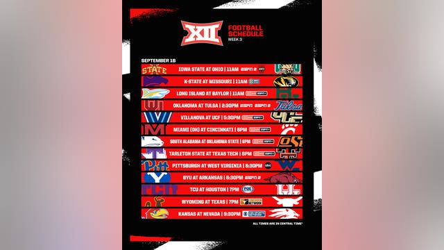 Houston-TCU faceoff in Big 12 Conference season opener on FOX on September 16