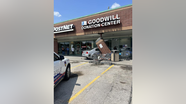 Vehicle crashes in front of NW Harris County Goodwill Donation Center