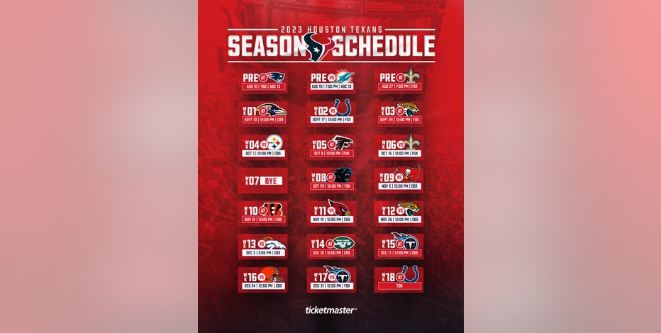 Houston Texans release 2023 schedule, first home game against
