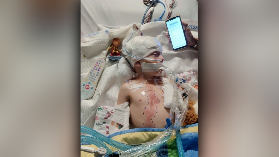 Grayson fights for his life from a hospital bed in Temple, Texas.